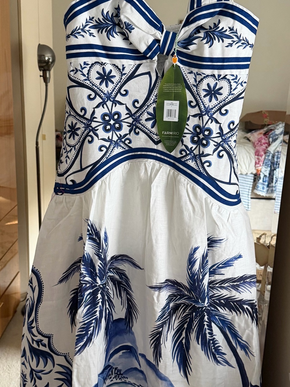 FARM Rio White and Navy Tropical-Print Midi Dress - Picture 7 of 7